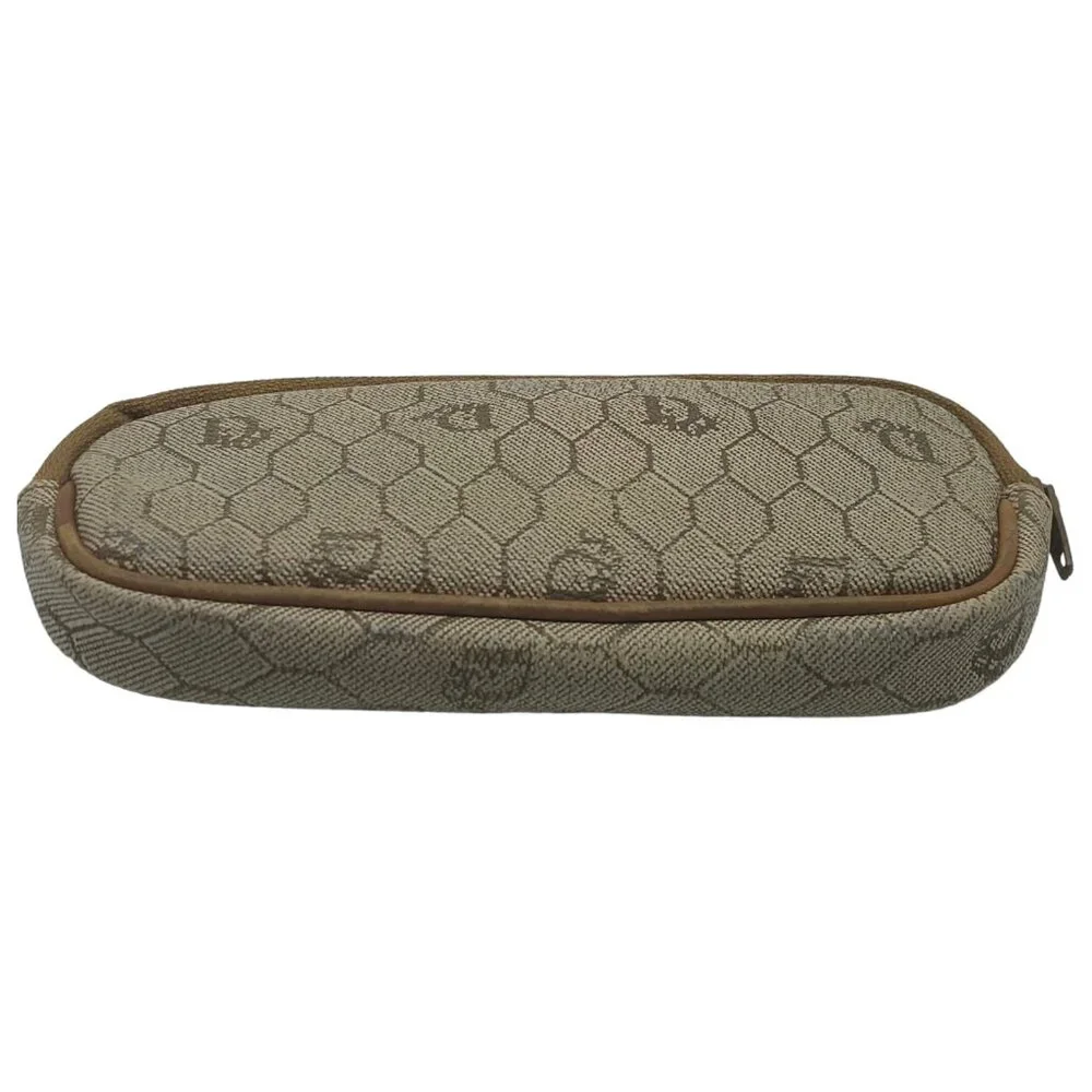 Vintage Auth Christian Dior Cosmetic Pouch Case Honeycomb PVC Leather Beige J11